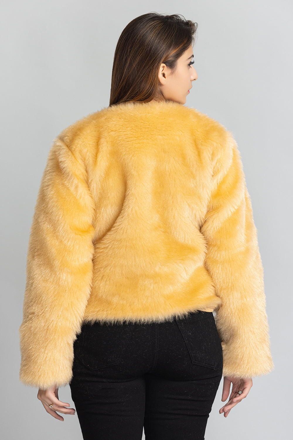 V-Neck Fur Jacket - Gold