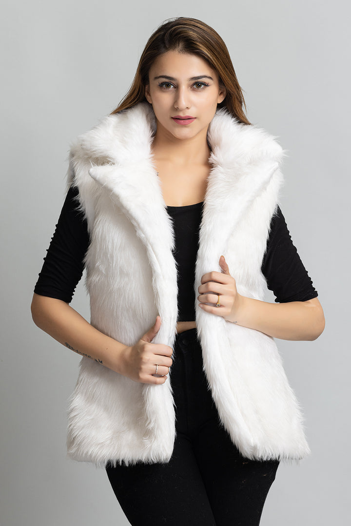 Fur Sleeveless Jacket - White