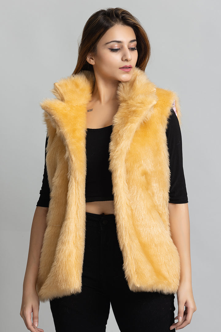 Fur Sleeveless Jacket - Gold