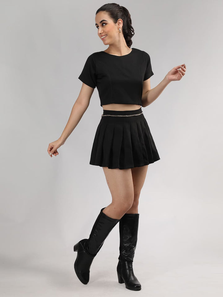 Pleated A-line Mini Skirt