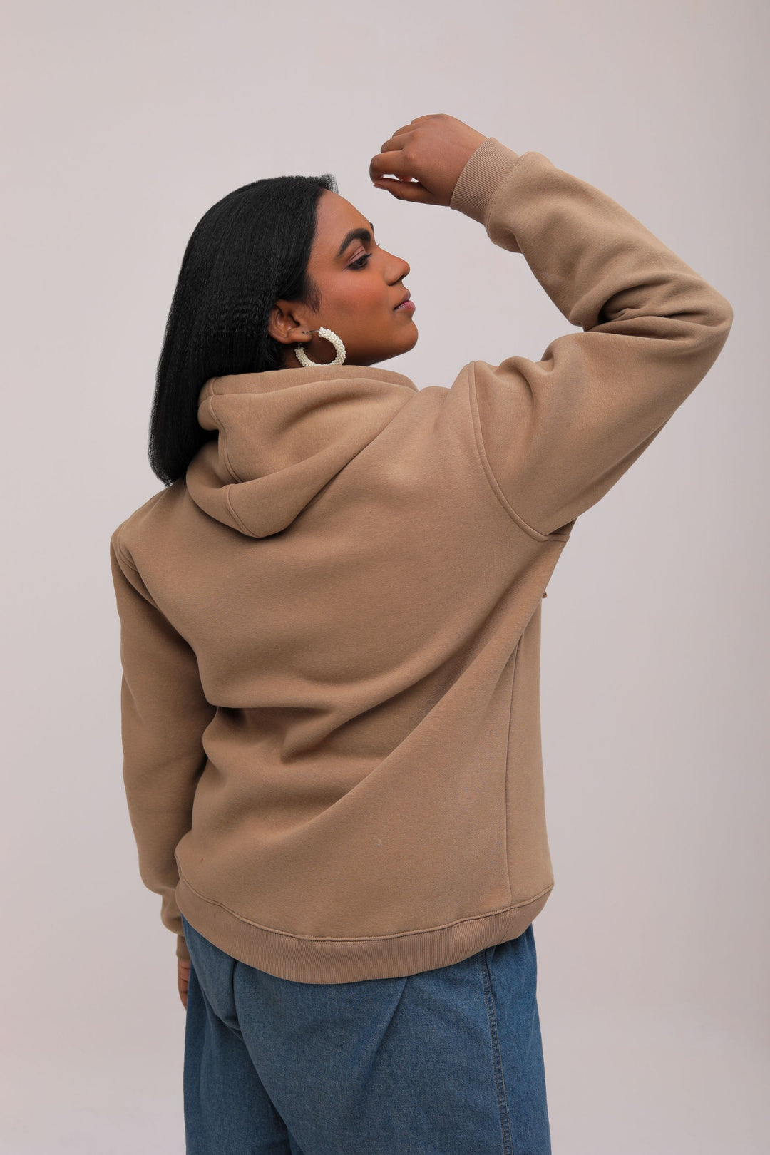 Oversized Asymmetrical Solid Hoodie - tan