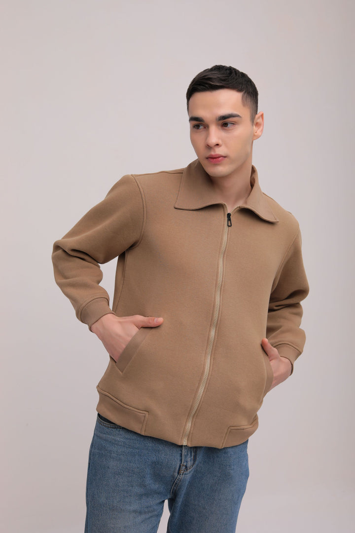 Fleece Zipper Jacket - tan