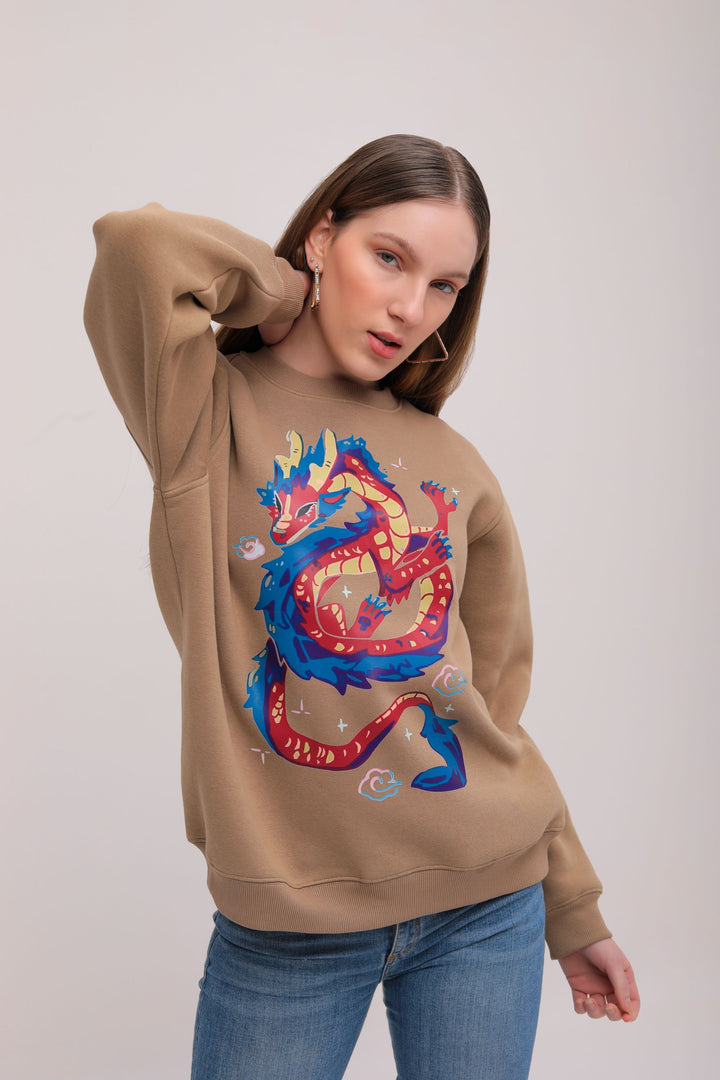 Oversized Dragon Print Cotton Sweatshirt