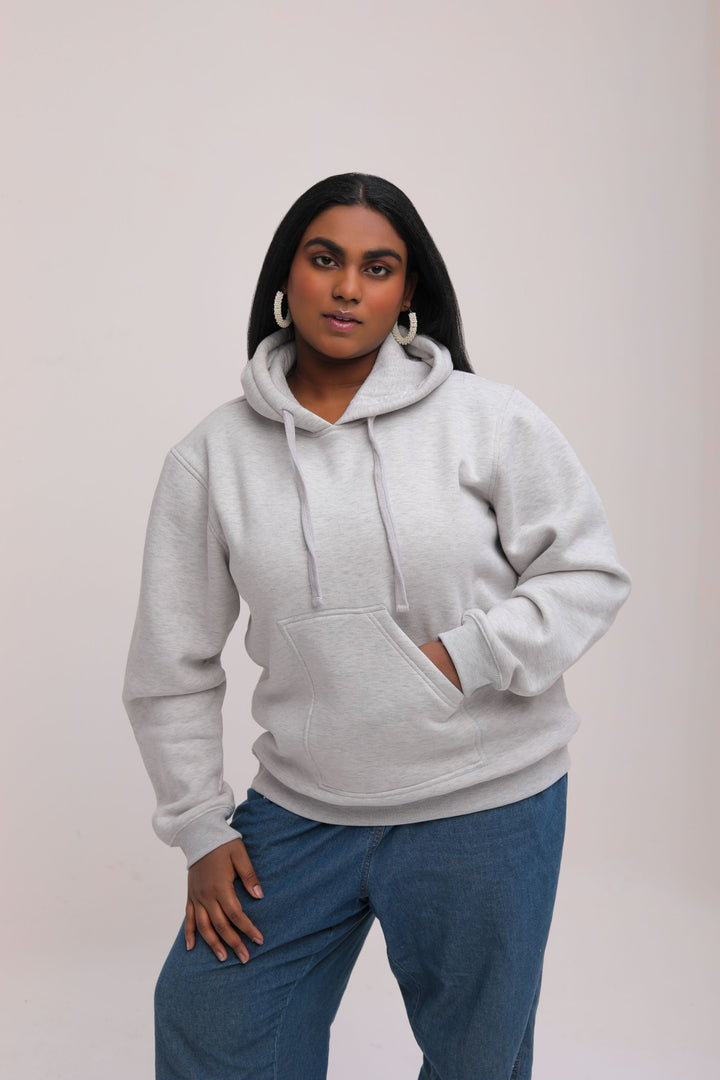 Oversized Asymmetrical Solid Hoodie - Grey Melange