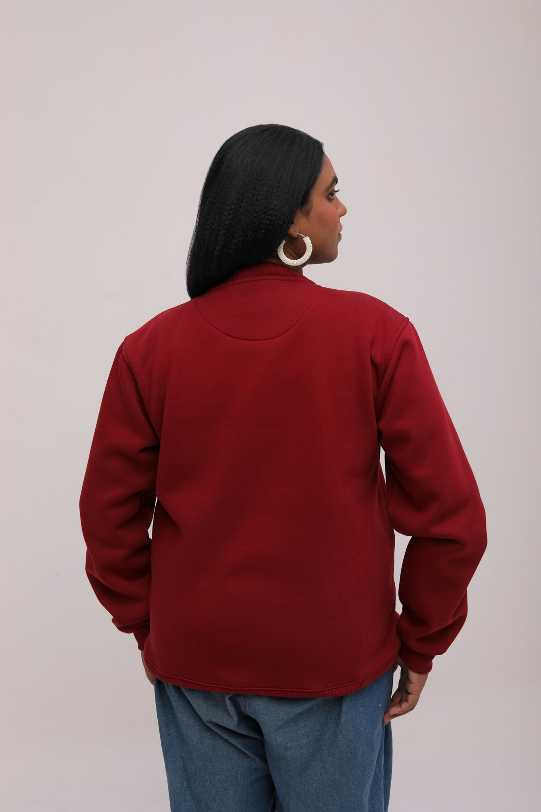 Oversized Wolf Print Fleece Sweatshirt - Maroon