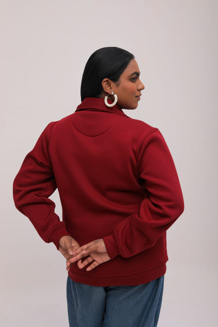 Oversized Fleece Zipper Jacket - Maroon