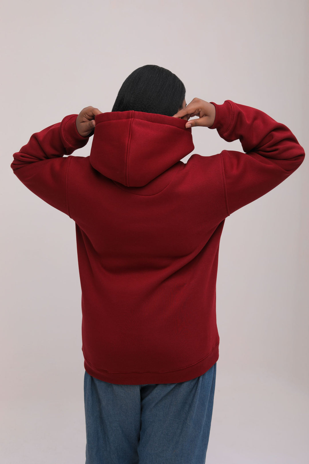 Oversized Essential Solid Pullover Hoodie - Maroon