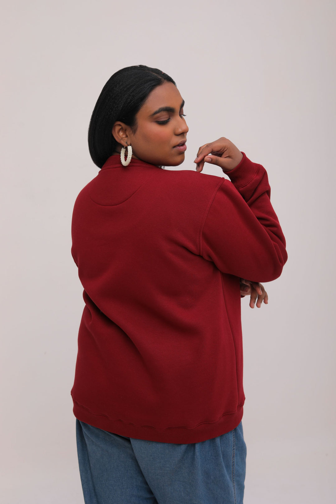 Oversized Dragon Print Fleece Sweatshirt - Maroon